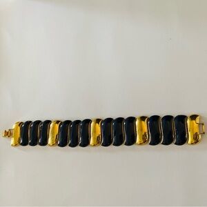 Vintage Signed Monet Gold Plated and Navy Blue Enameled Bracelet.